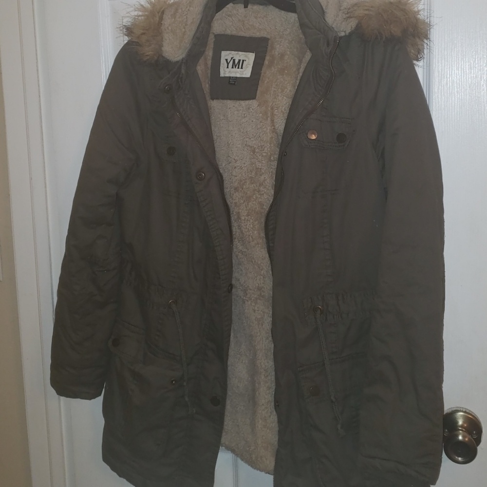 Warm fleece lined jacket with hood